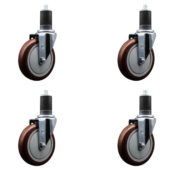 Service Caster 5'' Maroon Poly Wheel Swivel 1-5/8'' Expanding Stem Caster Set, 4PK SCC-EX20S514-PPUB-MRN-158-4 - main